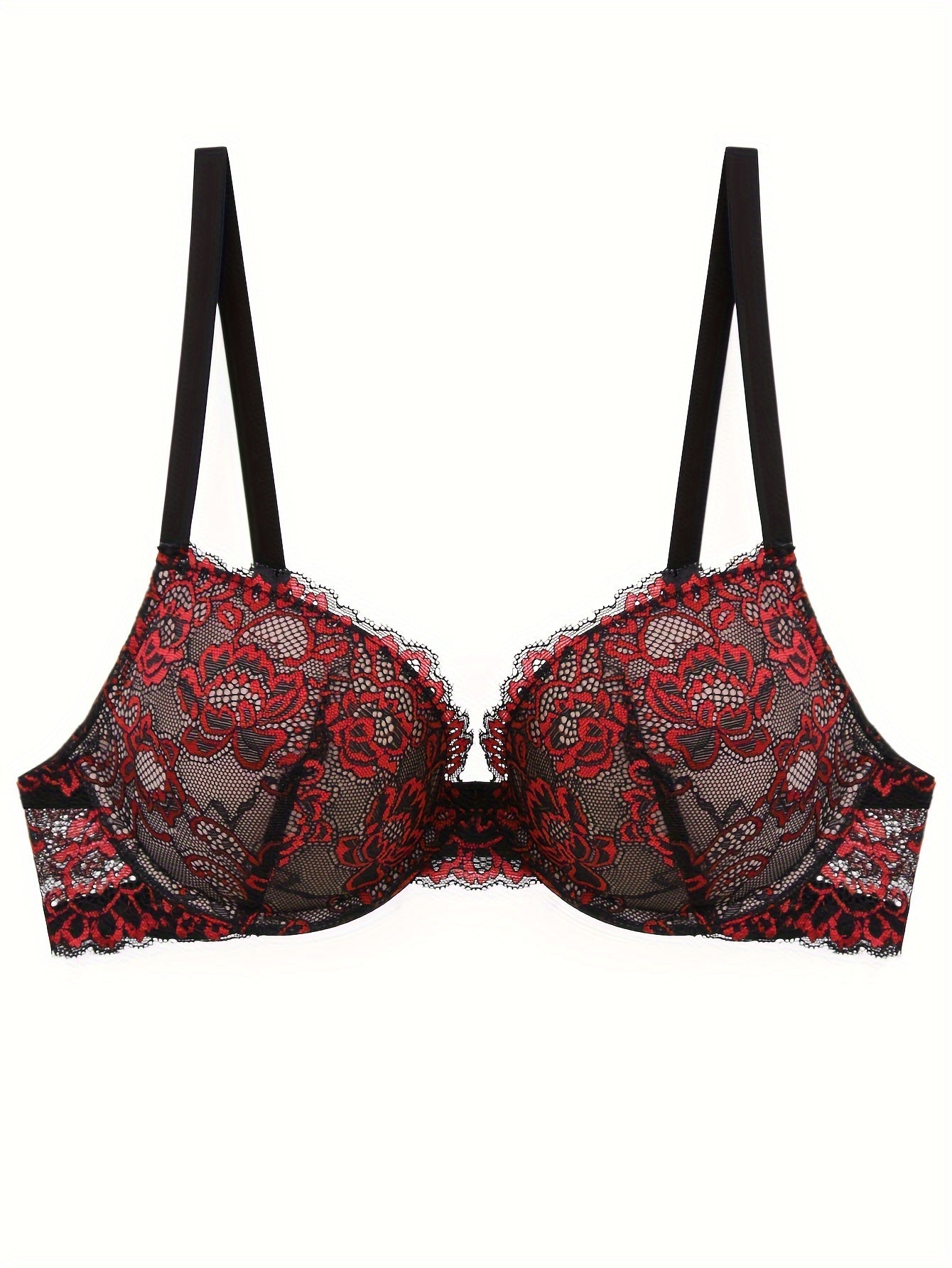Floral Embroidery Lace Bra, Retro Push Up Underwire Bra, Women's Lingerie & Underwear