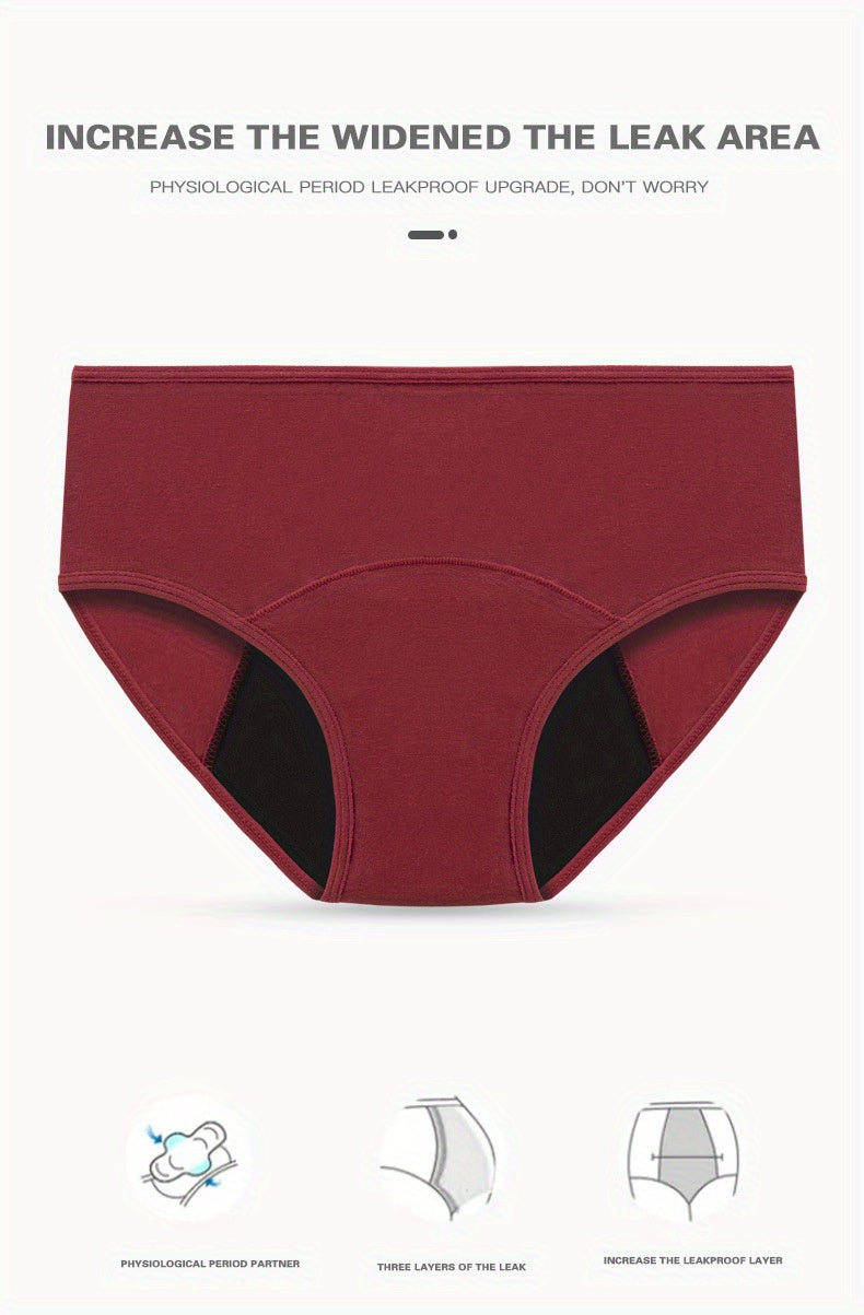 10 Pcs Comfy High Support Mid Rise Period Panties - Breathable Cotton Lingerie with Polyester Lining for Comfortable Wear - Full Coverage, Simple Solid Color Design, Anti-Leak Protection