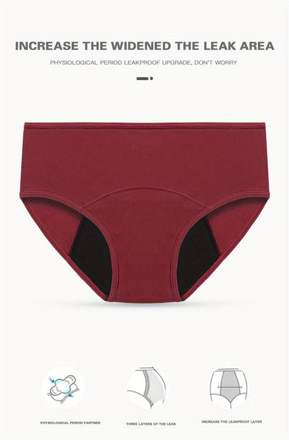 10 Pcs Comfy High Support Mid Rise Period Panties - Breathable Cotton Lingerie with Polyester Lining for Comfortable Wear - Full Coverage, Simple Solid Color Design, Anti-Leak Protection