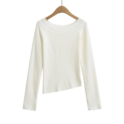 One neck slanted shoulder, off shoulder elastic slim fit top