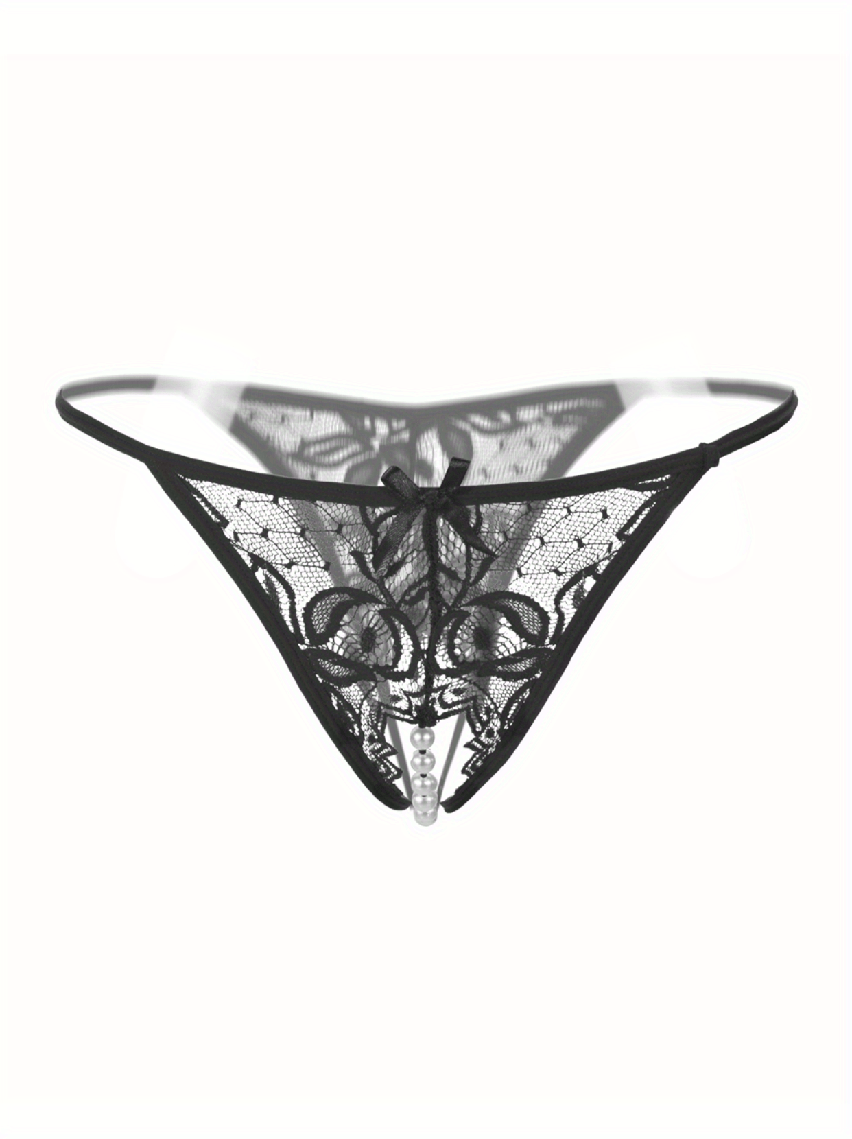 Sexy Floral Lace Thongs - Comfortable Women's Lingerie with Faux Pearl Detail, Open Crotch, and Elegant Design for a Confident You