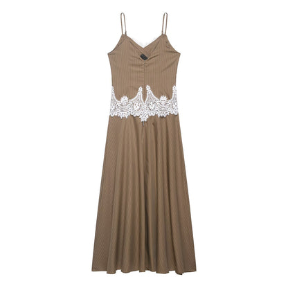 Chic Lace Spliced Strap Dress for Women Dress