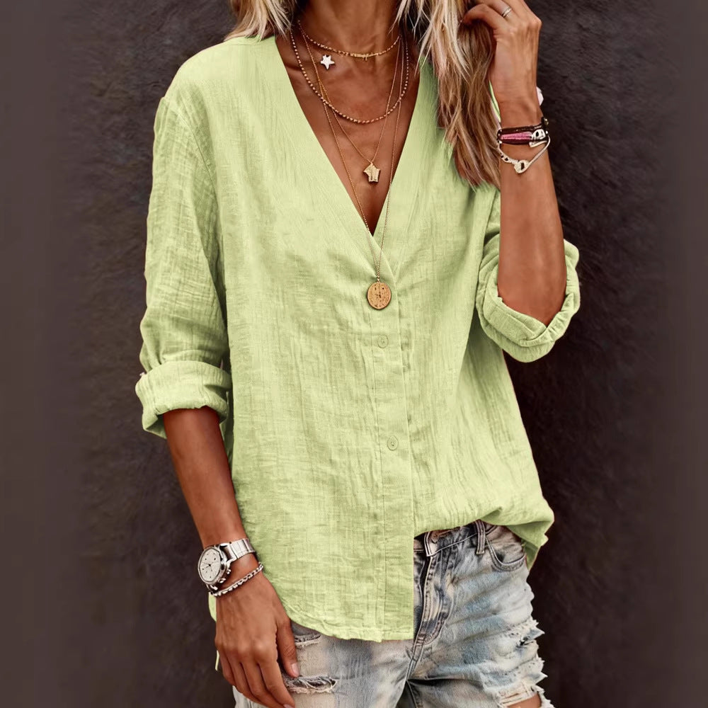 Casual Long-Sleeve V-Neck Regular Cardigan Multi-Colored Womens Top Shirt