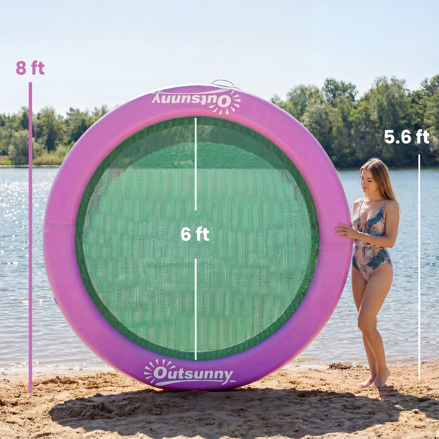 8FT Inflatable Water Hammock Floating Ring, Inflatable Floating Dock Platform for for Lakes, Pools, Oceans, Purple