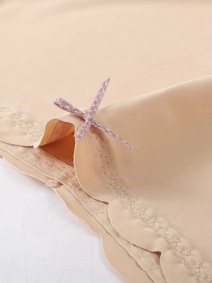 3pcs Contrast Lace Boyshort Panties, Seamless Scallop Trim Bow Tie Panties, Women's Lingerie & Underwear