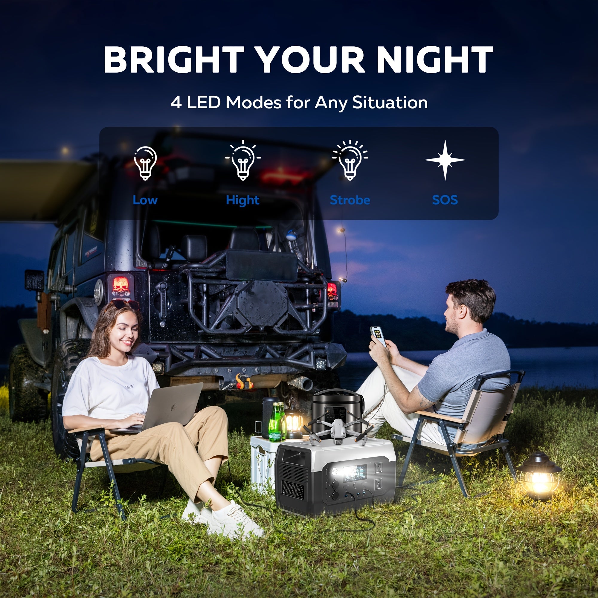 (Solar Panels Sold Separately)1024Wh 1600W Portable Power Station+100W Solar Panel Combo | LiFePO4 Battery, UPS Function, 2x110V AC Output | Power For Camping Gear, Garden/Yard/Party Decorations, Christmas Lights | Solar Gene