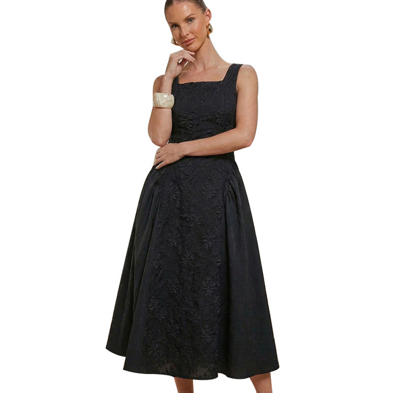 Embroidered Sleeveless Dress Mid-Length Women's Dress