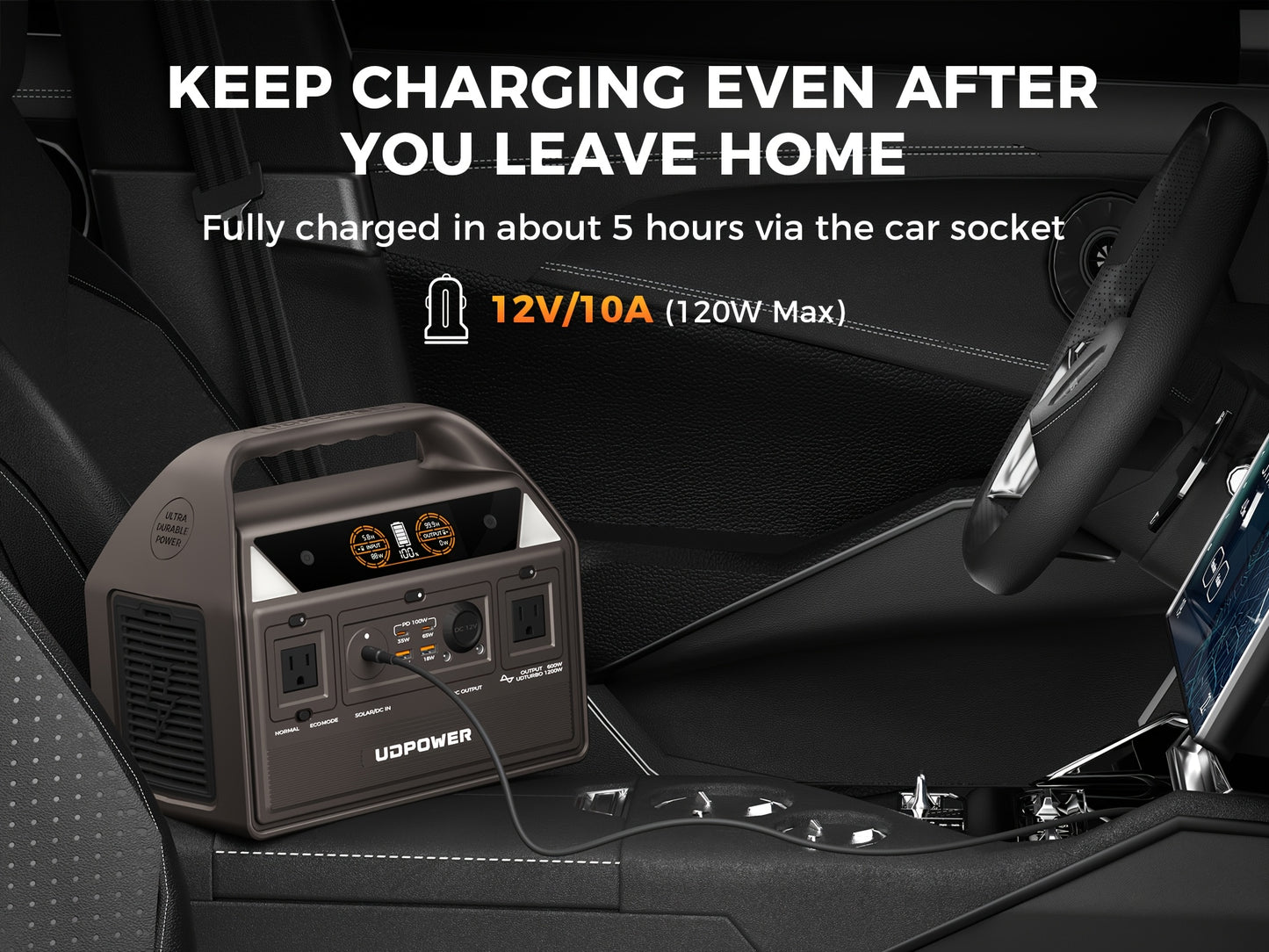 UDPOWER Portable Solar Generator - 1200W, 800W, 400W Options, AC Outlet, 2 DC & 3 USB Ports, Backup Battery for Outdoor Trips, Camping & Emergency, Outdoor Power Station | Modern Power Station | Durable Power Source, Portable