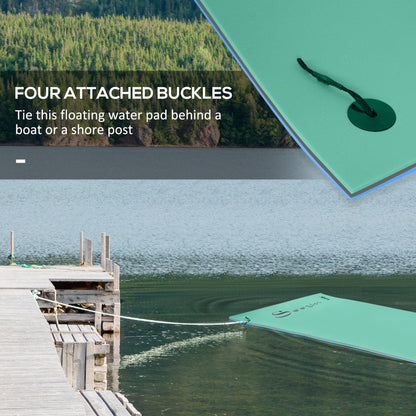 12' x 5' Lily Pad Floating Mat with Cup Holder Table, 3-Layer Portable Roll-Up Water Mat Float Dock for 2-3 People, on Lake, River, Beach, Swimming Pool, Green
