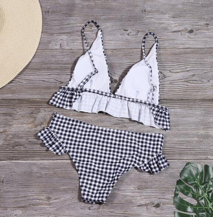 Bikinis Set Plaid High Waist Ruffle Women's Swimsuit Sexy Two Piece Bathing Suits