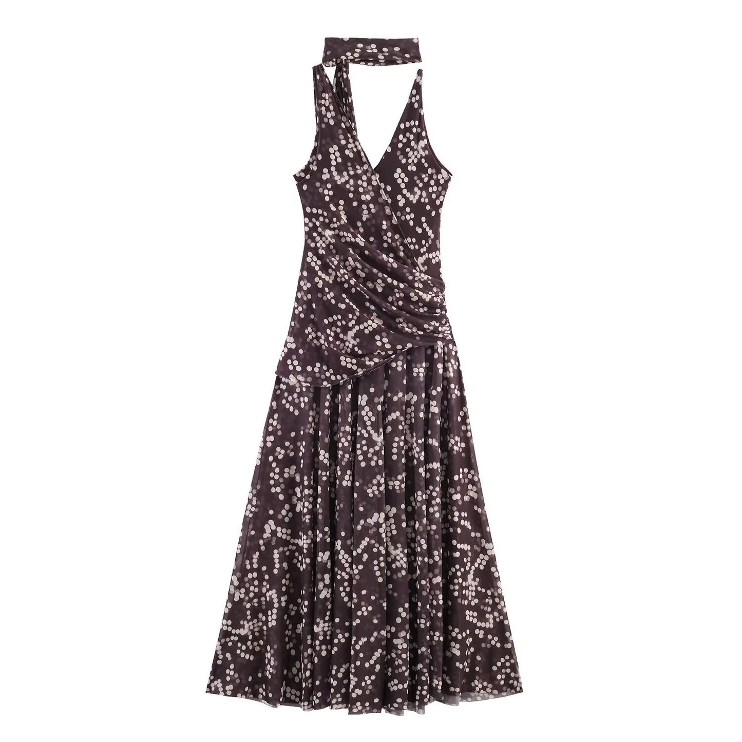 Chic Polka Dot Chiffon Long Dress Dress