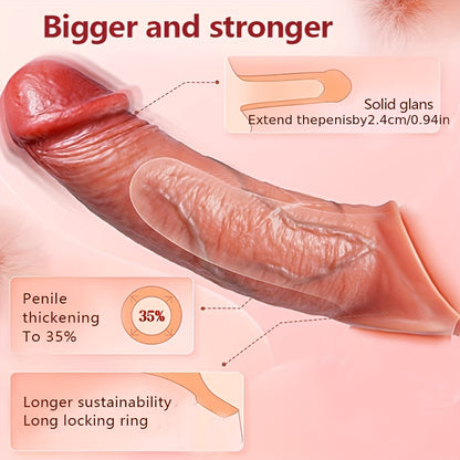 1pc Vibrating Penis Sleeve Penis Cover Electric Vibration Remote Control Simulation Male Wearing Dildo Extension Time Delay Skin Cover Increase Length Increase Size Sheath Colour Of Skin Black 10 Vibration Frequencies