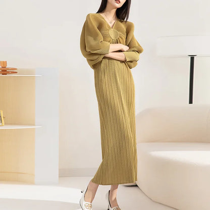 Dress Bat Sleeves V-Neck Long Dress