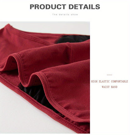 10 Pcs Comfy High Support Mid Rise Period Panties - Breathable Cotton Lingerie with Polyester Lining for Comfortable Wear - Full Coverage, Simple Solid Color Design, Anti-Leak Protection