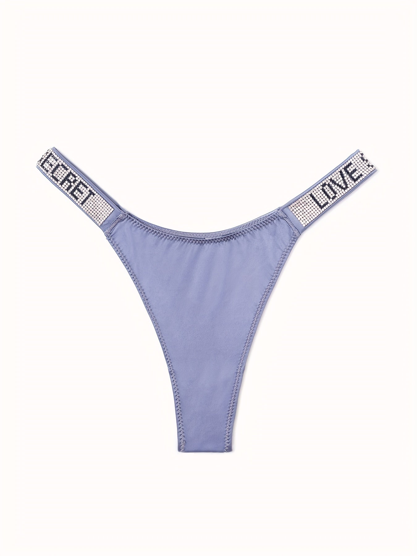 6pcs Rhinestone Letter Low Waist Stretchy Women's Sports Panties, Lingerie & Underwear