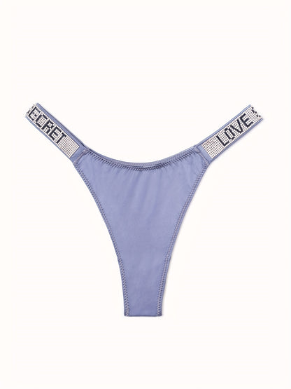 6pcs Rhinestone Letter Low Waist Stretchy Women's Sports Panties, Lingerie & Underwear