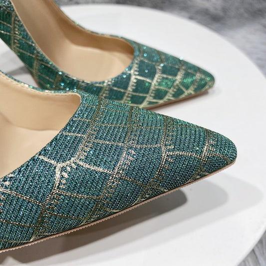 Tikicup Glitter Embossed Crocodile Effect Women Greem Pointy Toe High Heel Party Dress Shoes Sexy Ladies Chic Stiletto Pumps