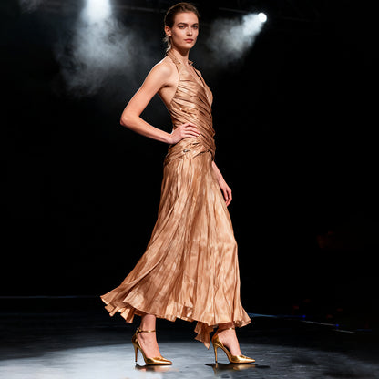 Champagne chiffon neck hanging dress dress