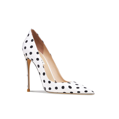 Leather Black Polka Dot High-Heeled Shoes With Thin Heels New French Sexy Satin Banquet Dress Single Shoes