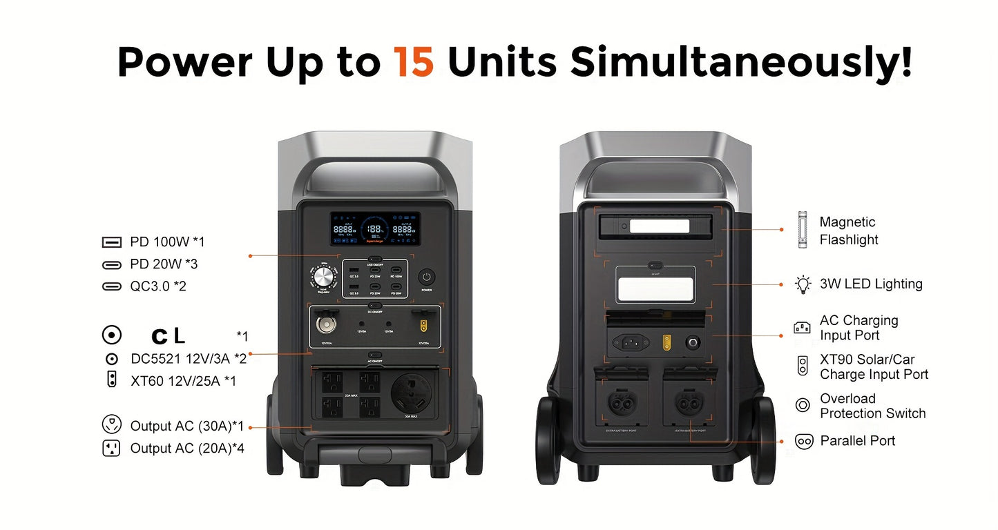 FOSSiBOT F3600 Pro Solar Generator, 3840 Wh LiFePO4 Portable Power Station, 3 X 230 V AC Output 3600 W 7200 W Peak, Storm Generator, Fast Power Storage, Charging, Travel Power Station, Outdoor Road Trips, Christmas, Festival,