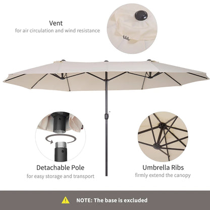 15ft Patio Umbrella Double-Sided Outdoor Market Extra Large Umbrella With Crank Handle For Deck, Lawn, Backyard And Pool, Cream White