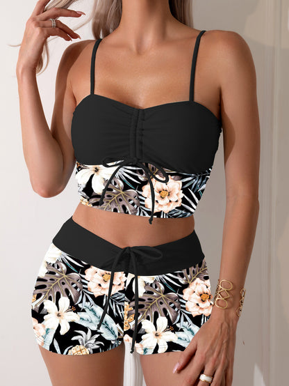 Fashion Printed Drawstring Bikini Swimsuit For Women