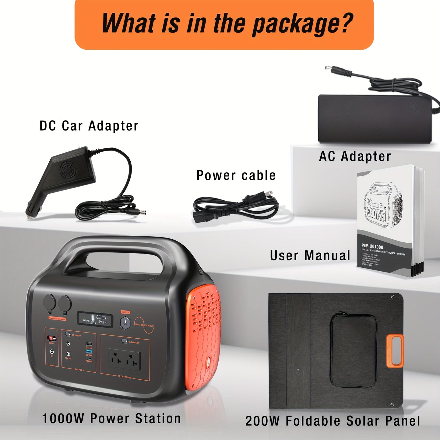 1000W (Peak 2000W)/1075Wh Portable Power Station with Foldable Solar Panel (200W), 1075Wh LiFePO4 (LFP) Battery, Fast Charging, Solar Generator Suitable for Family Emergency Outdoor Hunting Camping RV Trip