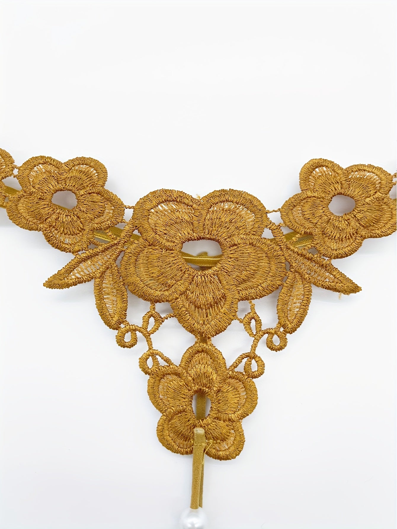 Floral Embroidery Thong, Hollow Out Faux Pearl Panties, Women's Sexy Lingerie & Underwear