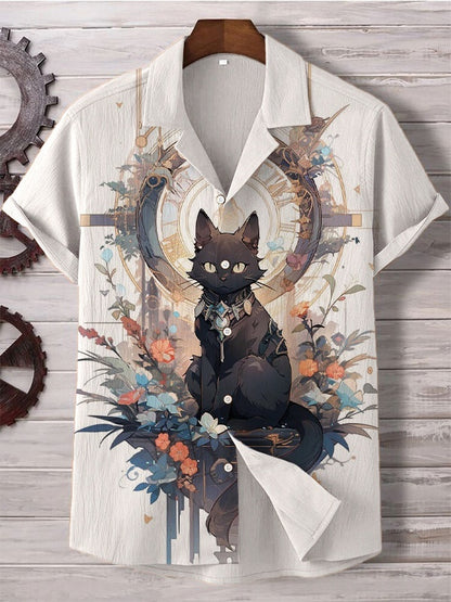 Comfortable Four-Way Stretch Wave-Print Short-Sleeve Cuban-Neck Shirt