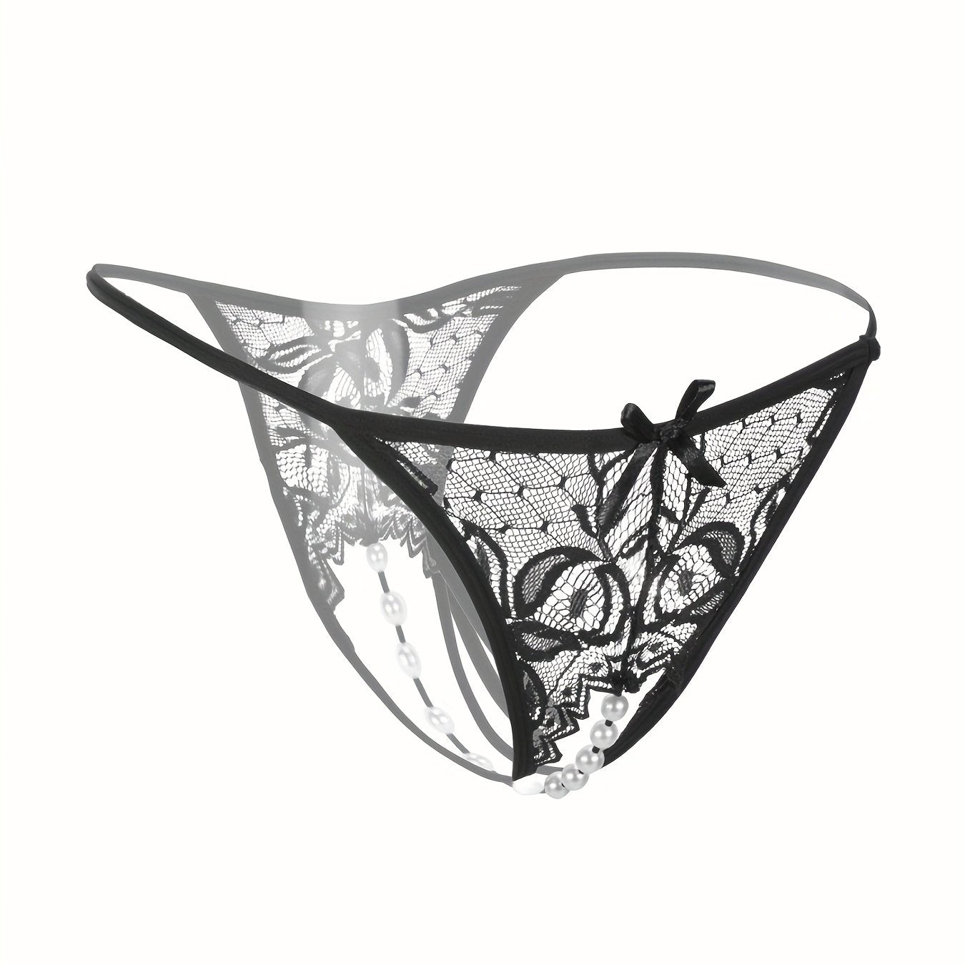 Sexy Floral Lace Thongs - Comfortable Women's Lingerie with Faux Pearl Detail, Open Crotch, and Elegant Design for a Confident You