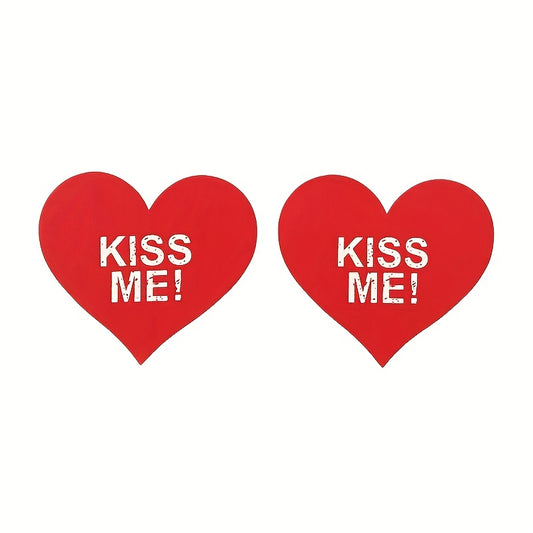 1 Pair Women'S Sexy Nipple Covers - Kiss Me Heart Design, Soft Stretchy Fabric, 4 Colors (Black/Red/Beige/Pink) - Lingerie & Underwear Accessories for Intimate Occasions, Nipple Covers for Lingerie, Playful Design, Comfortabl