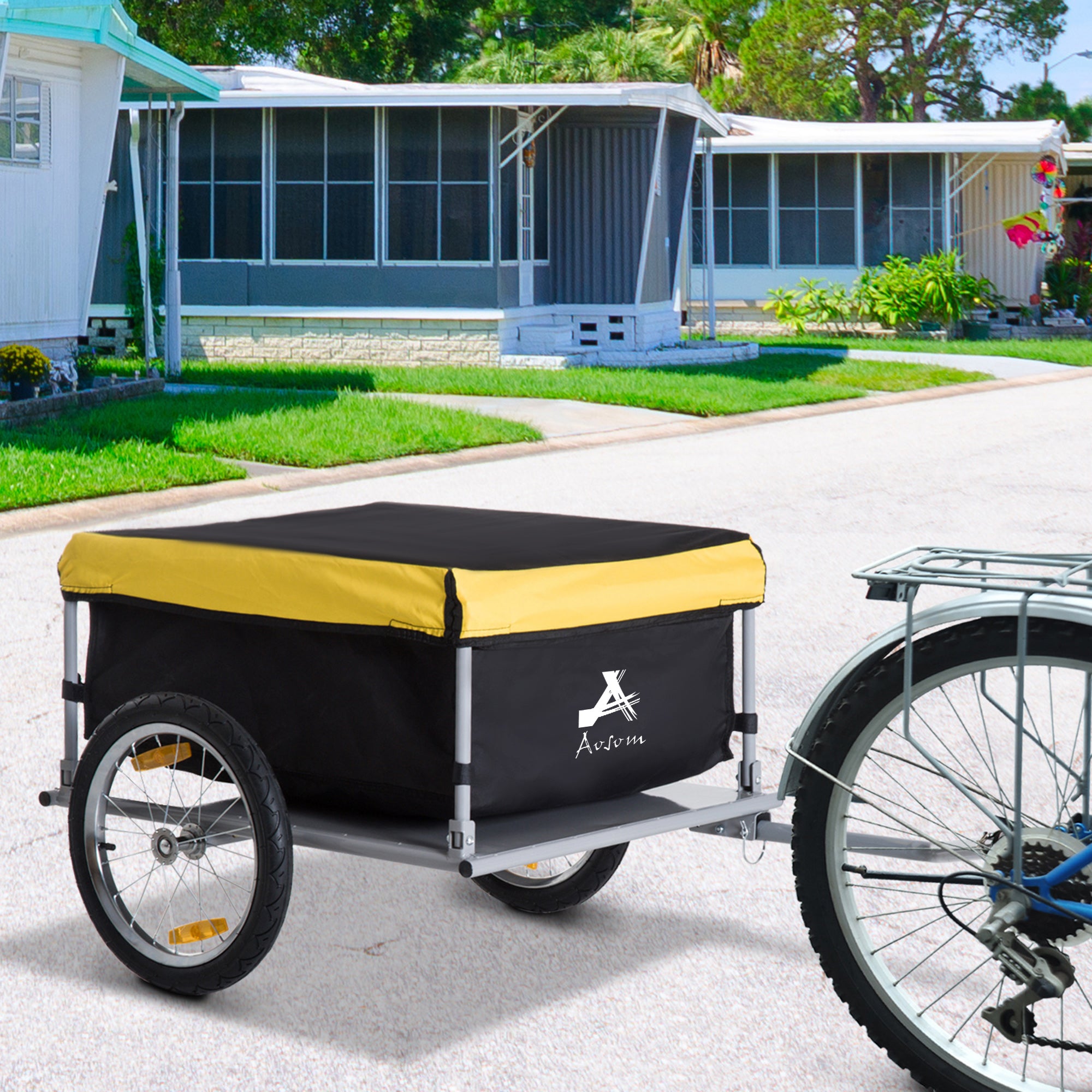 Bicycle Cargo Trailer, Two-Wheel Bike Luggage Wagon Trailer with Removable Cover, Fits 20" - 26" Bicycle Wheels, Yellow