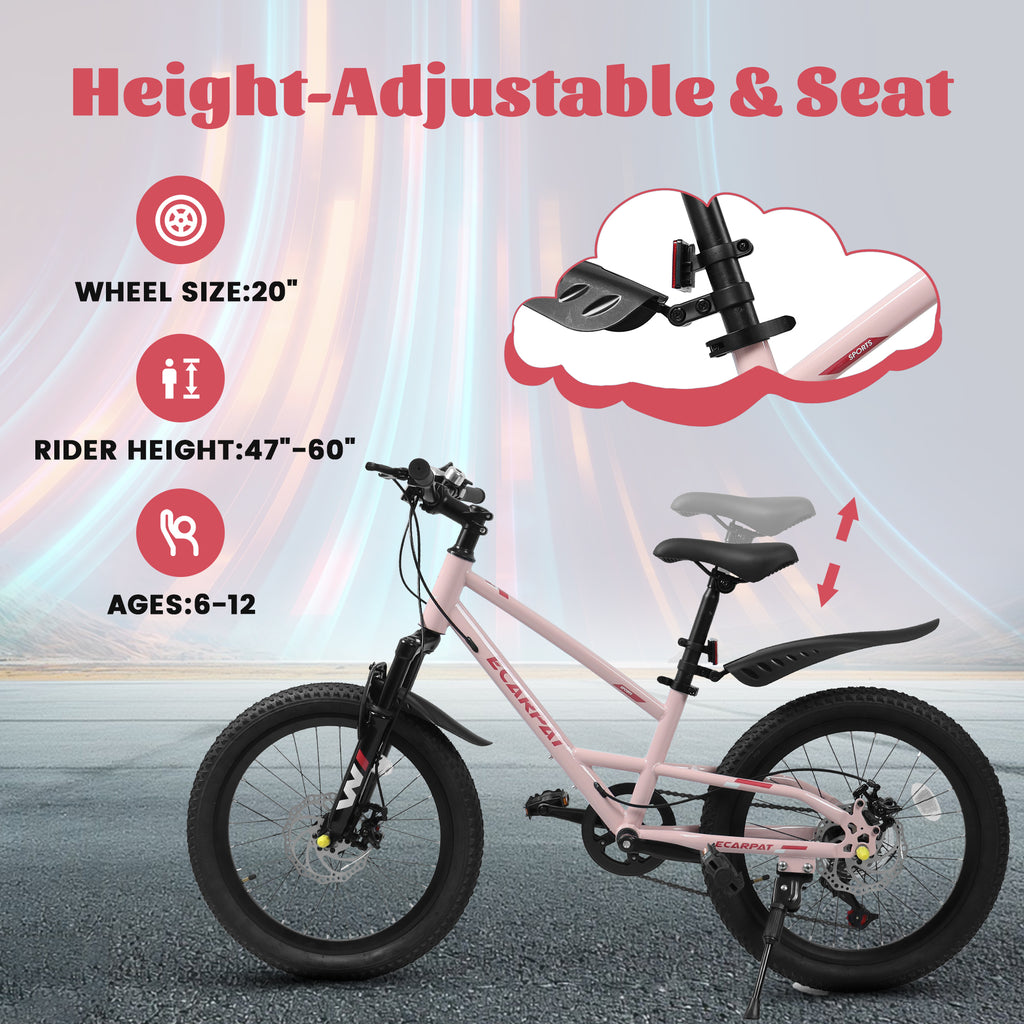 20 Inch Mountain Kids Bike For Boys & Girls, Ages 6-12, 7-Speed With Front Suspension