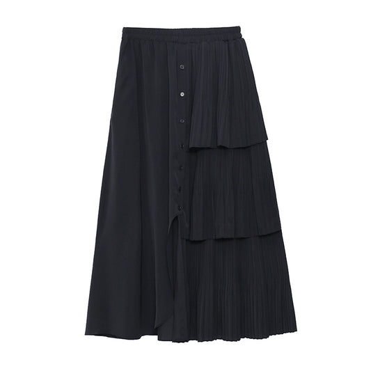 Women Skirt Asymmetry Patchwork High Waist Black Skirts Irregular Fashion Casual Pleats Skirts For Women  New