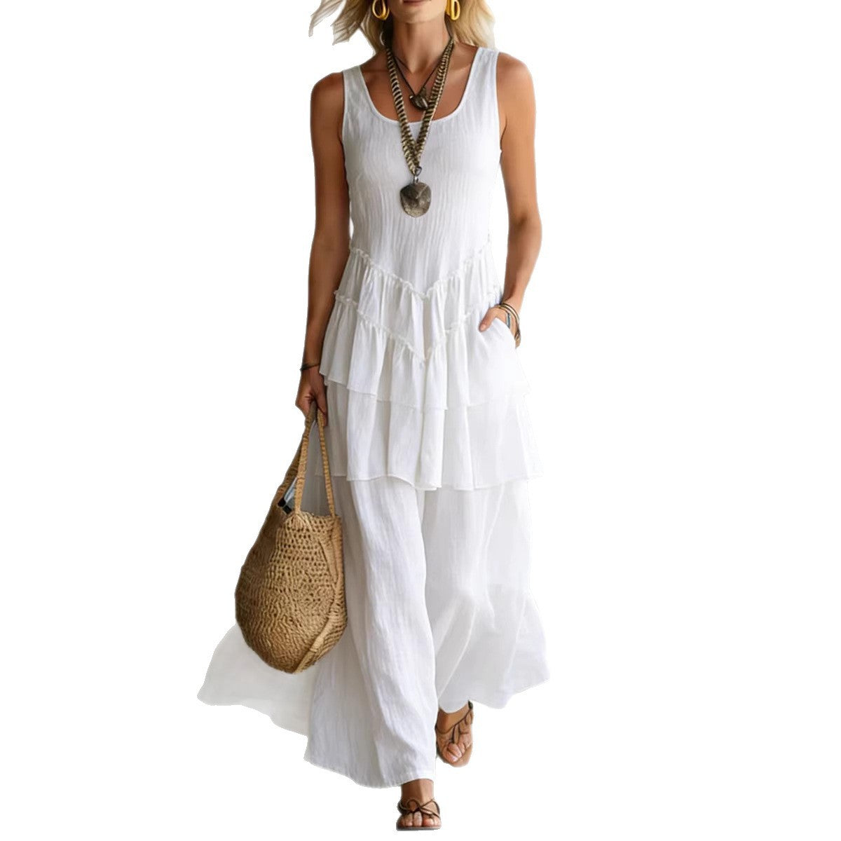 Cotton-linen Loose-fit Maxi Dress With A Sleeveless Design