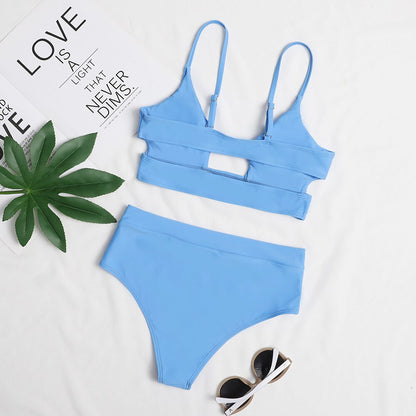 Sexy Bikini Set Cut Out Swimwear Women High Waist Swimwear Bandage Bathing Suits