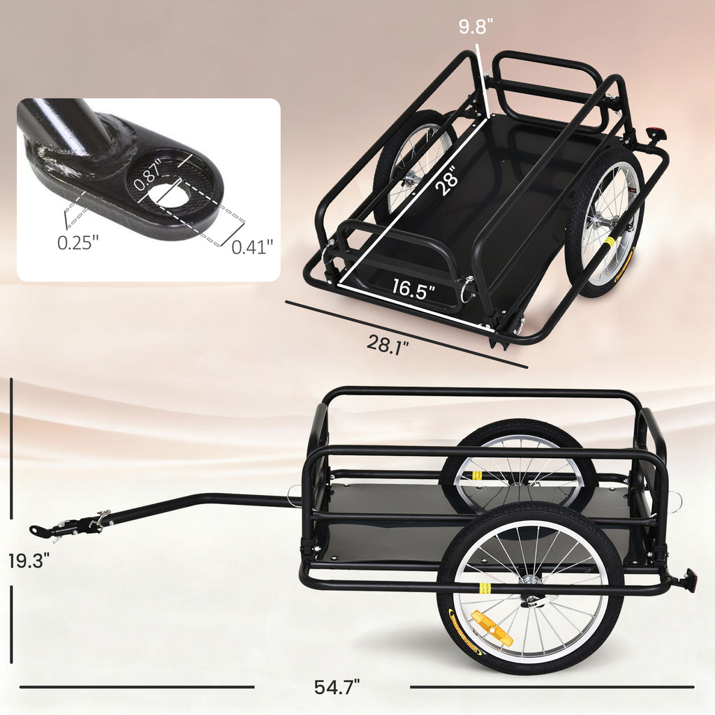 Bike Trailer, Foldable Bicycle Trailer with16 Inch Pneumatic Tire, Universal Coupler, Foldable Frame and Safe Reflectors Design, Large Load Capacity, Black