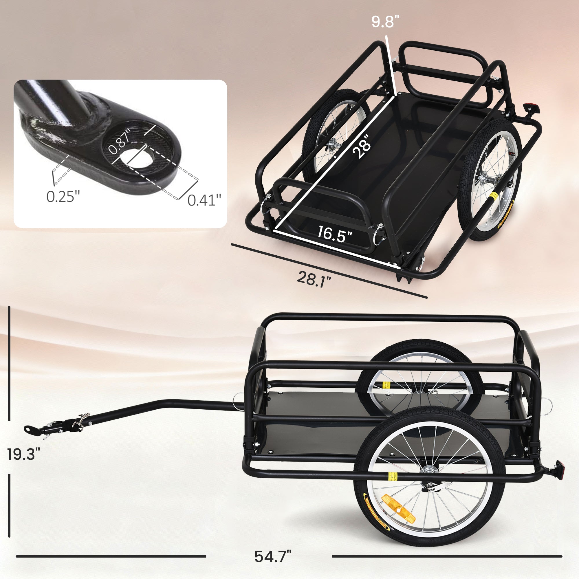Bike Trailer, Foldable Bicycle Trailer with16 Inch Pneumatic Tire, Universal Coupler, Foldable Frame and Safe Reflectors Design, Large Load Capacity, Black