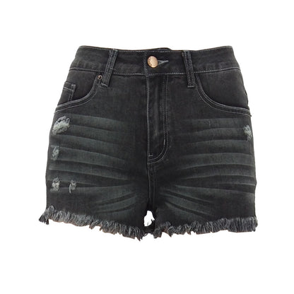 Ripped Stretch Denim Womens High-Waist Shorts