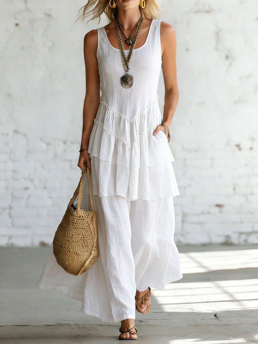 Cotton-linen Loose-fit Maxi Dress With A Sleeveless Design