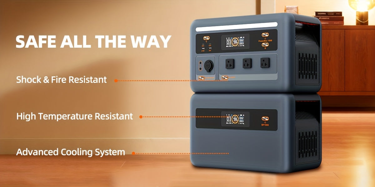 (2025 New) OSCAL Solar Generator With 2x100W Solar Panel PowerMax 1800, 1024Wh LiFePO4 Battery Generator With 3 AC Outlets (3200W Surge), 700W AC Charging, App Control Power Station For Home Backup
