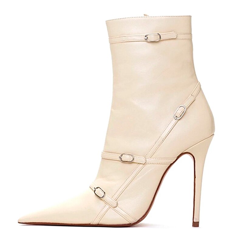 Women's Shoes New Autumn Thin High Heels Sexy Pointed Toe Black Beige Dress Party Wedding Lady Shoes Ankle Boots 41