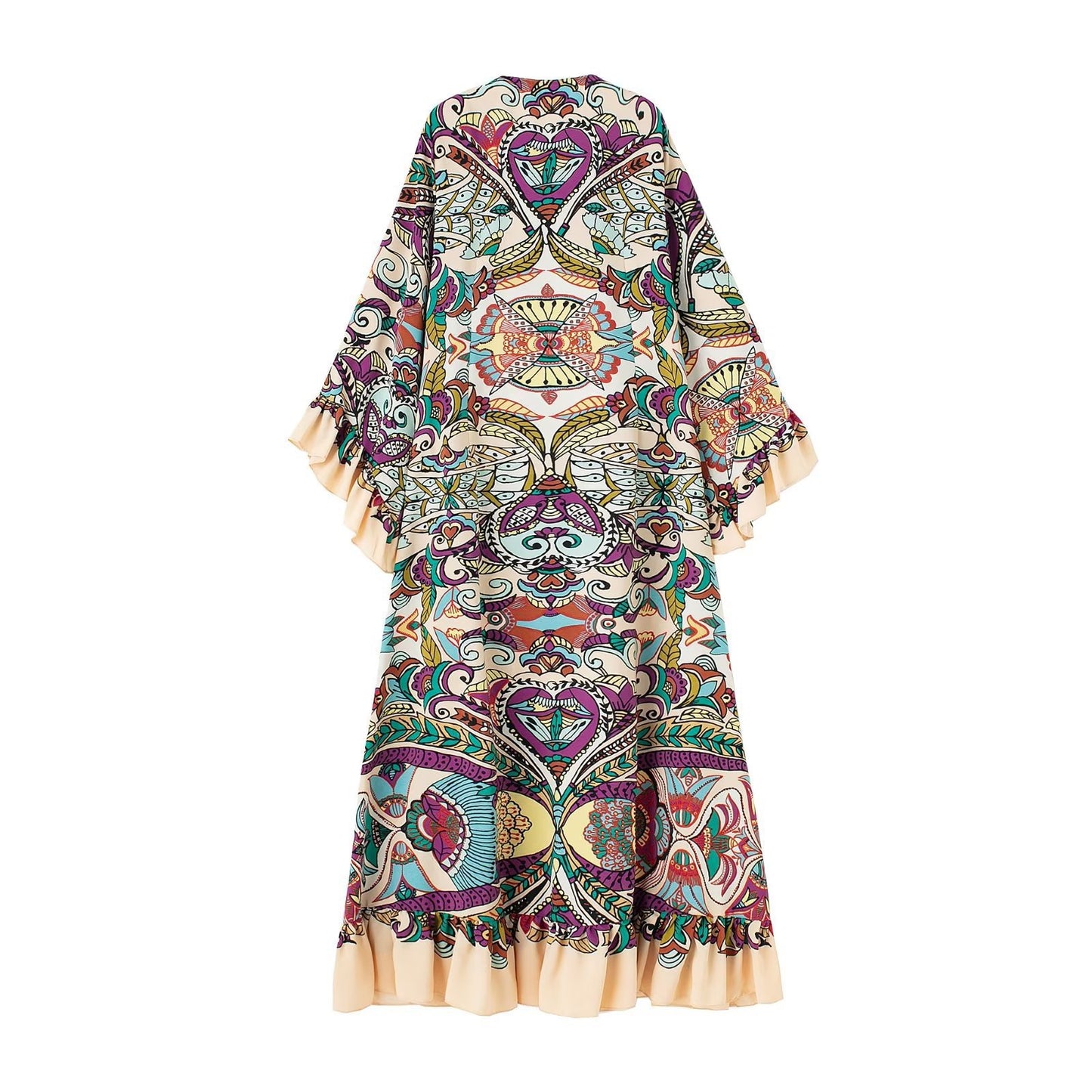 Ladies Dress Layered Decorative Print Midi Dress