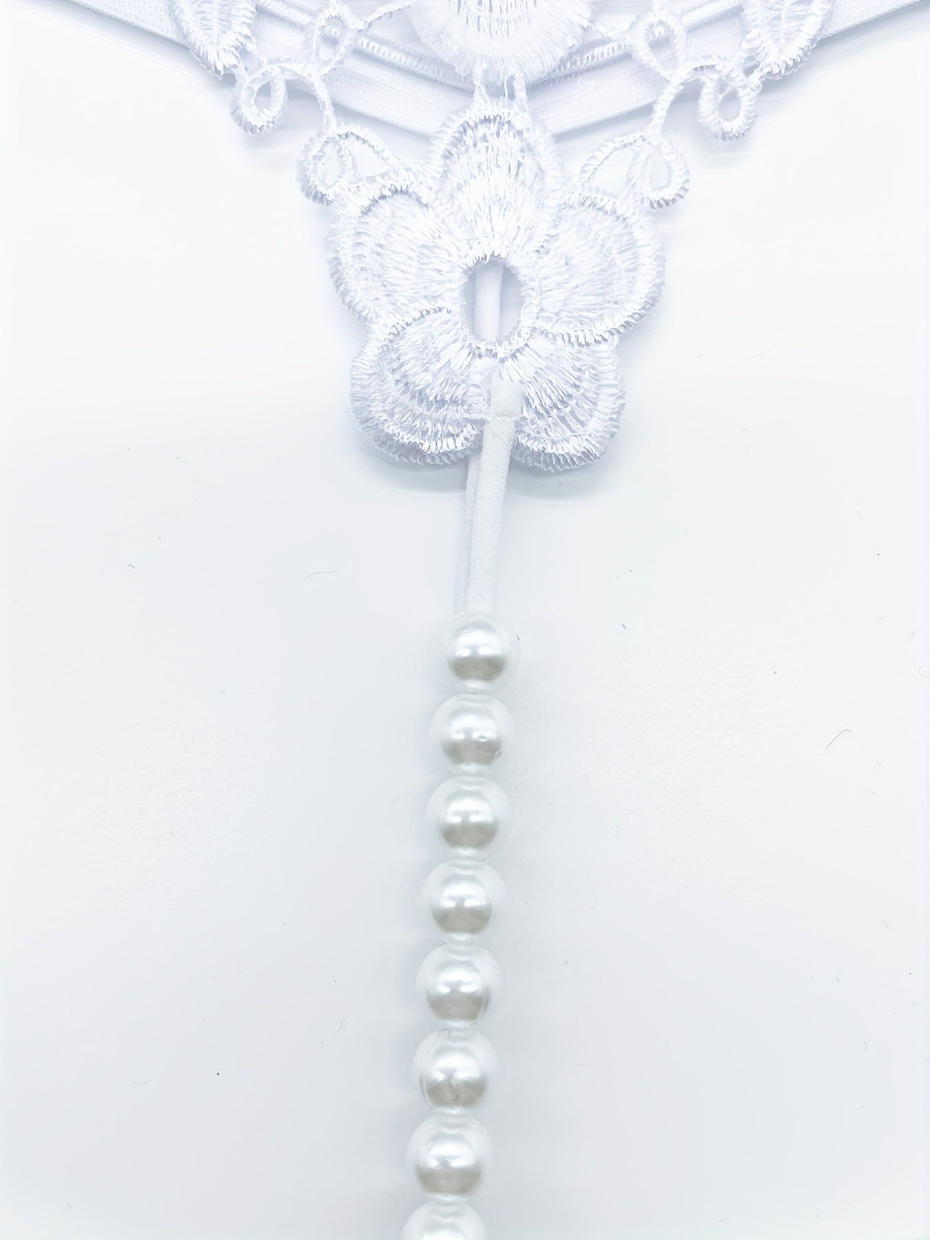 Floral Embroidery Thong, Hollow Out Faux Pearl Panties, Women's Sexy Lingerie & Underwear