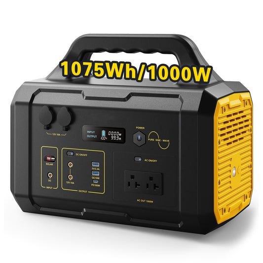 Portable Power Station For Camping 1000W, 1075Wh LiFePO4 Battery-Powered Generator With 1000W AC Outlets, 100W PD, USB, 9 Output Ports, Solar Generator For Camping Gear, Survival Gear, Home Backup, Outdoor Adventures, And Eme