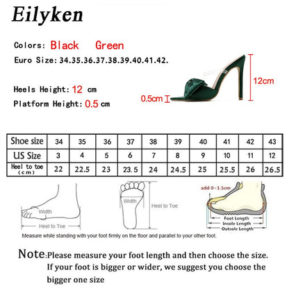 New Fashion Bowknot Women's Slippers Pointed Toe Thin High Heels Summer Elegant Dress Party Ladies Slides Pumps Shoes