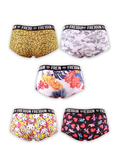 5pcs Soft & Comfortable Cartoon Print Boy Shorts - Women's Lingerie & Underwear with Cute Designs, Breathable Fabric, and Relaxing Fit for Everyday Wear