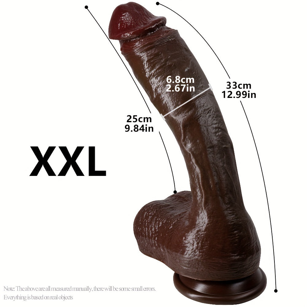 Multi-Size Black Liquid Silicone Female Dildo, Realistic Super Thick Male Cock, Soft Silicone Self-Pleasure Bar, Strong Suction Cup, Adult Sensual Toy, with No Battery Required for Men and Women