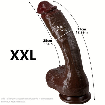 Multi-Size Black Liquid Silicone Female Dildo, Realistic Super Thick Male Cock, Soft Silicone Self-Pleasure Bar, Strong Suction Cup, Adult Sensual Toy, with No Battery Required for Men and Women