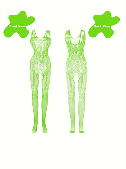 4 sets Sexy Fishnet Bodystocking with Open Crotch and Jacquard Design - Women's Lingerie and Underwear